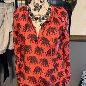 J. Crew Vibrant Red Elephant Print Blouse